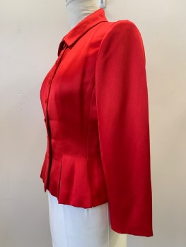 OSCAR DE LA RENTA, Red, Polyester, Solid, L/S, B.F., Collar Attached, Pleated Bottom,