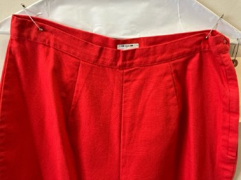 NL, Red, Cotton Canvas, F.F, Side Zip, Below Knee Length, Capri, Slit Cuffs