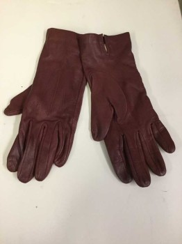 DENTS, Wine Red, Leather, Solid, GLOVES:  Wine W/gray Lining, 3 Seams On Top, Double, See FC001520