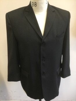 JOEY COTURE, Black, Lt Gray, Polyester, Stripes - Pin, Single Breasted, 3 Buttons,  3 Pockets, Notched Lapel,