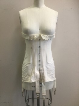 N/L, Lt Pink, Cream, White, Solid, Underbust 26"  Measurements to Close Completely, Cream Lace Top, Steel Spoon Busk Center Front, Lace Up Center Back, Light Brown Stain On Left Side, 'Fox' Written on Right Side at Waist, Garter Straps,