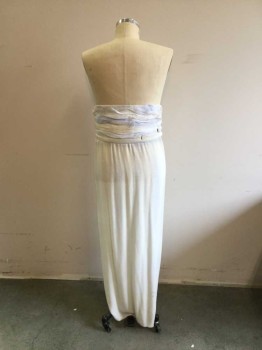 M.T.O., White, Lt Blue, Cotton, Polyester, Solid, Wrap Style Long Skirt with Snap Closures, Draped At Waist Line with Loin Cloth Tab Front