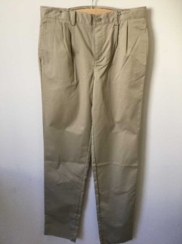 LEE, Khaki Brown, Cotton, Polyester, Solid, Double Pleats, Twill