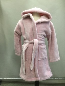 MELSIMO, Lt Pink, Polyester, Solid, Plush, Open Front, Hood, Long Sleeves, 2 Pockets, Self Belt, Dirty Sleeves