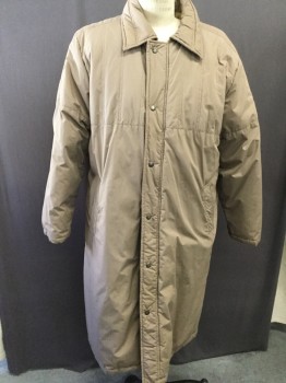 WILLIAM BARRY, Brown, Polyester, Cotton, Solid, Duck Down, Collar Attached, Zip and Snap Front, Quilted