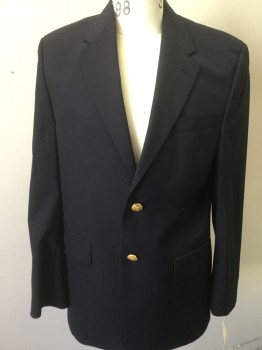 CHAPS, Navy Blue, Wool, Solid, 2 Buttons,  Notched Lapel, 3 Pockets,