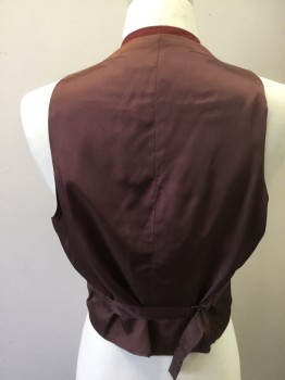 MTO, Maroon Red, Wool, Silk, Solid, Button Front, 4 Pockets, Solid Dark Reddish Brown Silk Back, Faded Through Shoulders, Self Back Belt, Late 1970's -1980's