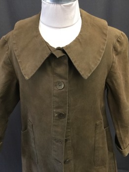 MTO, Brown, Cotton, Solid, Canvas, Shawl Collar, Button Front, Patch Pockets, Cuffed, Back Strap