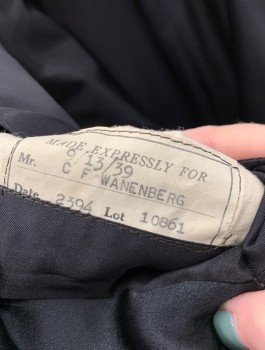 N/L, Black, Wool, Solid, Tuxedo Jacket, Double Breasted, Large Satin Peaked Lapel, 3 Pockets, Late 1930's - Dated 9/13/1939