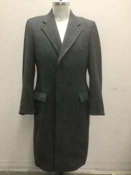 LIMITED EDITION, Gray, Dk Gray, Wool, Herringbone, Single Breasted, Notched Lapel, 3 Buttons, 3 Pockets, Covered Button Placket, Solid Black Lining
