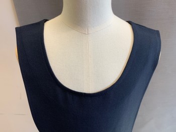 DENNIS, Navy Blue, Polyester, Solid, Sleeveless, Round Neck,  Side Zipper, Drop Pleated Skirt