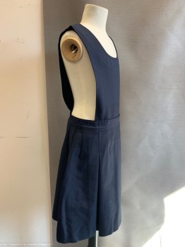 DENNIS, Navy Blue, Polyester, Solid, Sleeveless, Round Neck,  Side Zipper, Drop Pleated Skirt