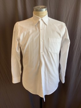 FLYNN O'HARA, White, Cotton, Polyester, Solid, Boys- Collar Attached, Button Down, Button Front, 1 Pocket, Long Sleeves, Curved Hem