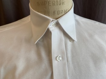 FLYNN O'HARA, White, Cotton, Polyester, Solid, Boys- Collar Attached, Button Down, Button Front, 1 Pocket, Long Sleeves, Curved Hem