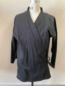 N/L, Black, Cotton, Solid, Crossover Open Front, Long Sleeves, Karate Gee