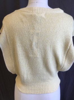 HOT CONNECTION, Yellow, Off White, Silk, Linen, Heathered, Ribbed Knit Round Neck,  Open Side with Off WhiteTrim & Hem