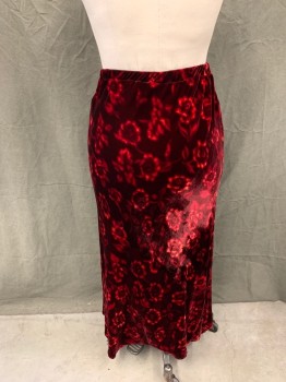 HARARI, Red, Dk Red, Rayon, Silk, Floral, Abstract , Skirt, Elastic Waistband, Ankle Length,