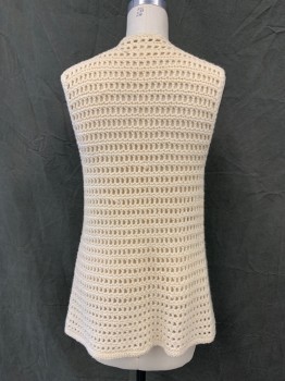 MTO, Cream, Wool, Solid, Open Knit Vest, V-neck, Self Tie Front, Long,