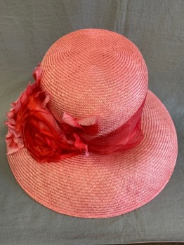 Louise Green, Pink, Red, Polyester, Basket Weave, Ruffled Flowers, Sheer Band