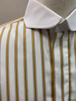 MODENA, White, Goldenrod Yellow, Dk Purple, Cotton, Stripes - Vertical , Woven "rope" Gold Stripe with Micro Side Stripe, L/S, White Contrast Collar & French Cuffs, Hidden Front Buttons, Single Pocket and Single Back Pleat