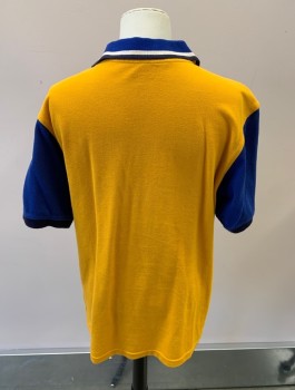 IZOD, Mustard Yellow, Blue, Navy Blue, White, Cotton, Color Blocking, Stripes, Youth, S/S, 2 Bttns, Picque, Small Embroidery Chest Logo
