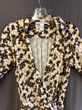 DVF, Tan Brown, Black, White, Silk, Animal Print, Leopard Culottes Wrap Jersey Knit, C.A., L/S, Btn. Fly, Multiples,