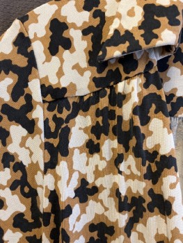 DVF, Tan Brown, Black, White, Silk, Animal Print, Leopard Culottes Wrap Jersey Knit, C.A., L/S, Btn. Fly, Multiples,