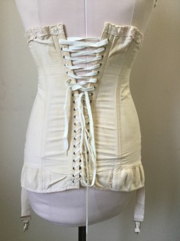 HARNERS, Peach Orange, Off White, Solid, Light Peach-orange with Trim Lace Top, Off White Lacing Front with Water Stains, Self Hooking Center Front Busk, Garter Belts,