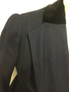 MTO, Navy Blue, Black, Wool, Solid, Stripes, Made To Order, Enormous Button Holes for 2 Statement Buttons, But 2 Velvet Buttons are There Instead, Velvet Collar, Ottoman Wool, Design Lines See Detail Photo