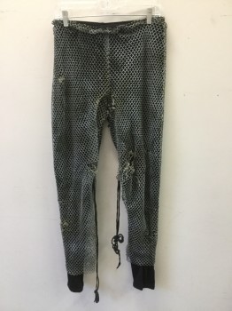 GAP, Black, Gray, Olive Green, Cotton, Synthetic, Solid, Mottled, Lycra Knit Pant with Gray Mottled Large Scale Fishnet  Overlay. with Holes