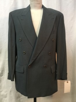 BOSS, Sage Green, Wool, Solid, Double Breasted, Peaked Lapel, 3 Pockets, Early 1990's
