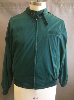WORLD TRAVEL CLUB, Dk Green, Cotton, Polyester, Solid, Zip Front, Epaulets, 3 Pockets, 2 Snap Collar Tab, Rib Knit Cuffs/Waistband