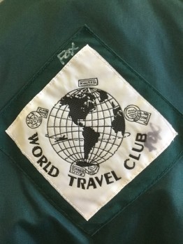 WORLD TRAVEL CLUB, Dk Green, Cotton, Polyester, Solid, Zip Front, Epaulets, 3 Pockets, 2 Snap Collar Tab, Rib Knit Cuffs/Waistband