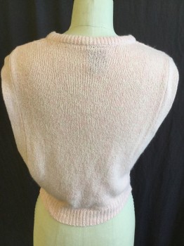 SIDE BY SIDE, Pink, Off White, Silk, Acrylic, Heathered, Ribbed Knit Round Neck & Hem, Chain Link Pattern with Pearl, Open Side