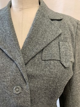 N/L, Gray, Black, Mint Green, Wool, Heathered, Self Fabric Covered Button Front, 3 Buttons, 1 Snap, Collar Attached, Notched Lapel, 2 Pockets, 2 Faux Flap Pockets, Long Sleeves, Rolled Back Cuff, *Moth Holes in Right Sleeve*