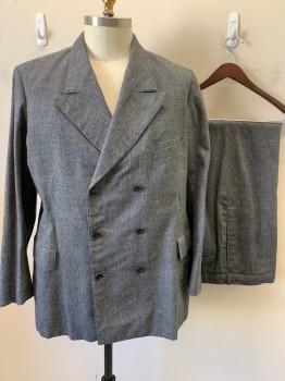 SIAM COSTUMES MTO, Gray, Black, Royal Blue, Wool, Polyester, Plaid, Glen Plaid,6 Btn Double Breasted, Edge-stitched Peaked Lapel, 3 Pockets