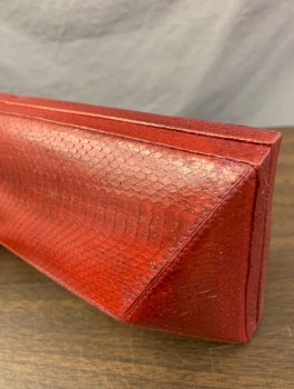 LELYA, Dk Red, Snakeskin/Reptile, Clutch, Real Snakeskin, Hard Structure with Geometric Angles, Magnetic Closure, No Handles