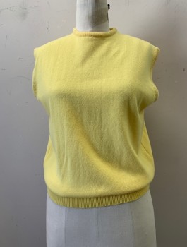 Full Fashioned Impor, Yellow, Acrylic, Solid, Sleeveless Crew with Self Knit Banding on Collar and Sleeveholes , Banded Bottom , Zipper Back