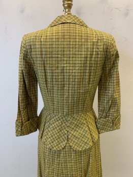 MTO, Yellow, Black, Gold, Silver, Synthetic, Plaid, C.A., Single Breasted, Button Front, Padded Shoulders, Peplum Waist, Cuffed Sleeves