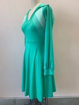 NO LABEL, Sea Foam Green, Mint Green, Lt Green, Polyester, Color Blocking, L/S, V Neck, Collar Attached, Flared Bottom, Back Zipper, Made To Order,