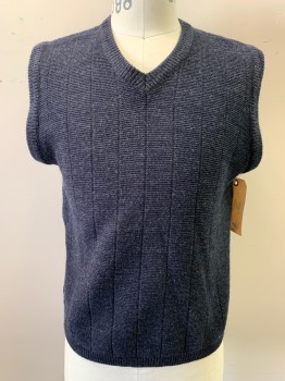 VAN HUESEN, Charcoal Gray, Acrylic, Solid, V-neck, Pullover, Wide Ribbing, Small Snag in Front