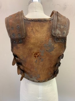 NL, Brown, Leather, Reptile Pattern on Shoulders, Faux Buckles, Side Straps & Buckles, Studded Trim, Molded Abs, Aged/Distressed