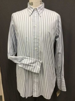 DARCY, White, Gray, Black, Cotton, Stripes - Vertical , White W/shadow Gray & Fine Double Black Vertical Stripes, Button Front, Long Sleeves, French Cuffs, Multiples,
