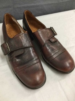 Chie Mihara, Chestnut Brown, Leather, Cap Toe Loafer with Belt Buckle