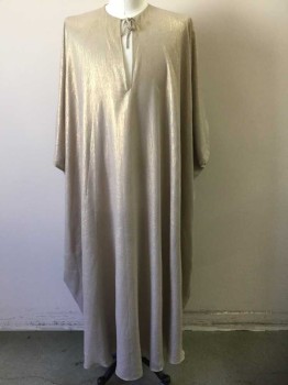 N/L, Beige, Gold, Polyester, Abstract , Costume Egyptian Kaftan, Wood Grain-like Texture Metallic Fabric, U-Neck with Deep V Notch with Self Ties, Armholes at Sides, Floor Length Hem