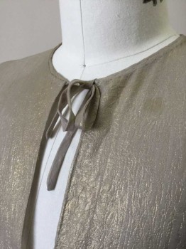 N/L, Beige, Gold, Polyester, Abstract , Costume Egyptian Kaftan, Wood Grain-like Texture Metallic Fabric, U-Neck with Deep V Notch with Self Ties, Armholes at Sides, Floor Length Hem