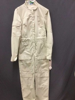 MTO, Khaki Brown, Polyester, Solid, Zip Front, Combo Leisure/flight Suit, Cargo Pocket, I.d. Pocket on Left Sleeve, Stand Collar, Waistband Insert