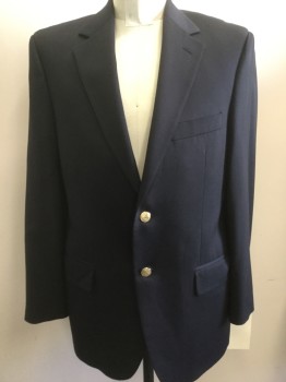 NORDSTROM, Midnight Blue, Wool, Solid, Single Breasted, 2 Buttons, Notched Lapel, 3 Pockets,