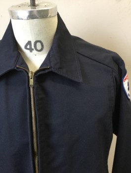 LION UNIFORM, Navy Blue, Poly/Cotton, Solid, EMT Emergency Responder, Dark Navy Twill, Zip Front, Collar Attached, "Emergency Medical Technician Ambulance" Shield Shaped Patches on Each Upper Sleeve