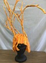 N/L MTO, Rust Orange, Thermoplastic, Silk, Solid, Mottled, Crinkled Silk Over Thermoplastic Skull Cap/Base, Long Protruding "Antler" Branch Like Pieces Coming Out of Top of Head, Open Face, Made To Order